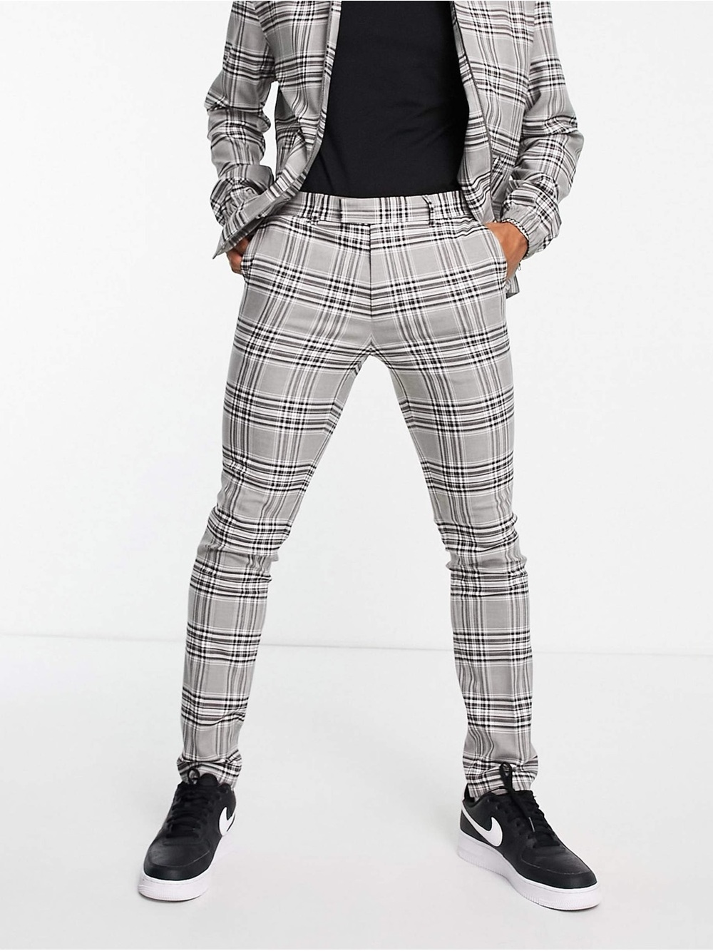 Topman Slim Fit Gray Plaid Jeans